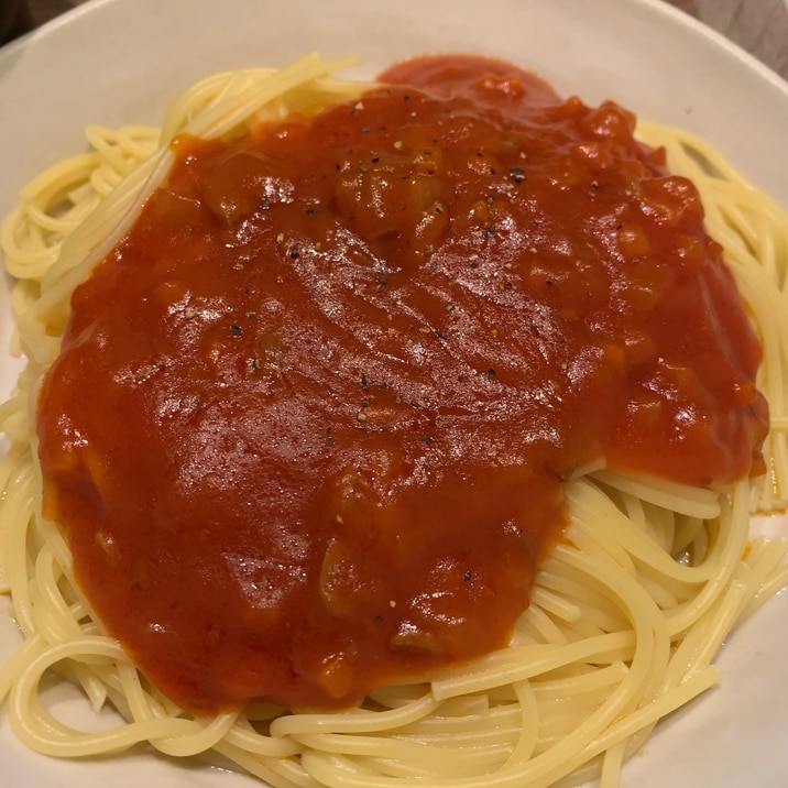 ナポリタン風ソースかけパスタ